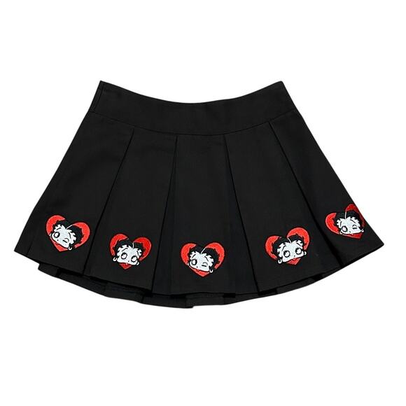 Dolls Kill Dresses & Skirts - Dolls Kill x Betty Boop Pleated Skirt Black XXS Embroidered 2021 Goth Y2K